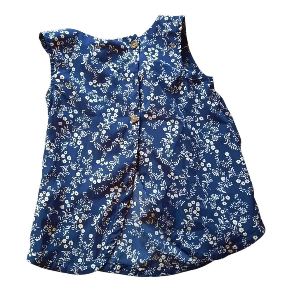 Old Navy Navy Blue Floral Kids Blouse